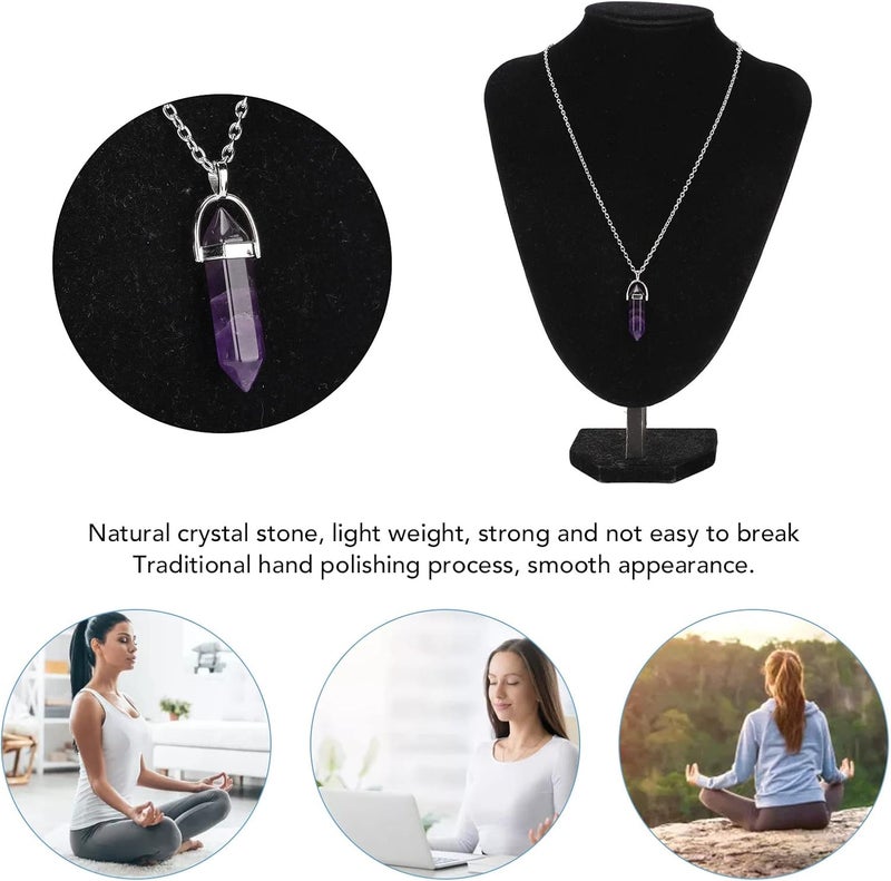 woobles Hexagonal Healing Crystal Pendant Necklace with Chain, Energy Healing Pendant, Natural Prism Stone Jewelry for Men Women(Amethyst) - Image 3